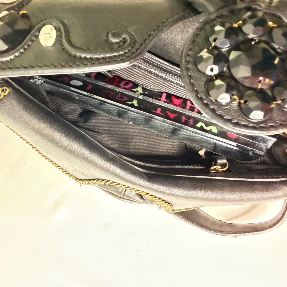 Cole‎ Haan G-Series Vintage Black Leather Embellished Hobo Shoulder Bag Y2K Edgy